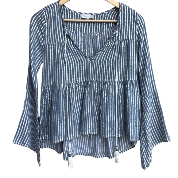 Altar’d State Dusty Blue Metallic Striped Top Size M - Picture 1 of 7
